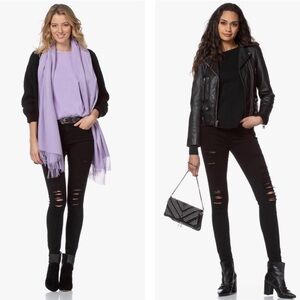 Frame Denim Black Skinny Jeans with Subtle Distressing